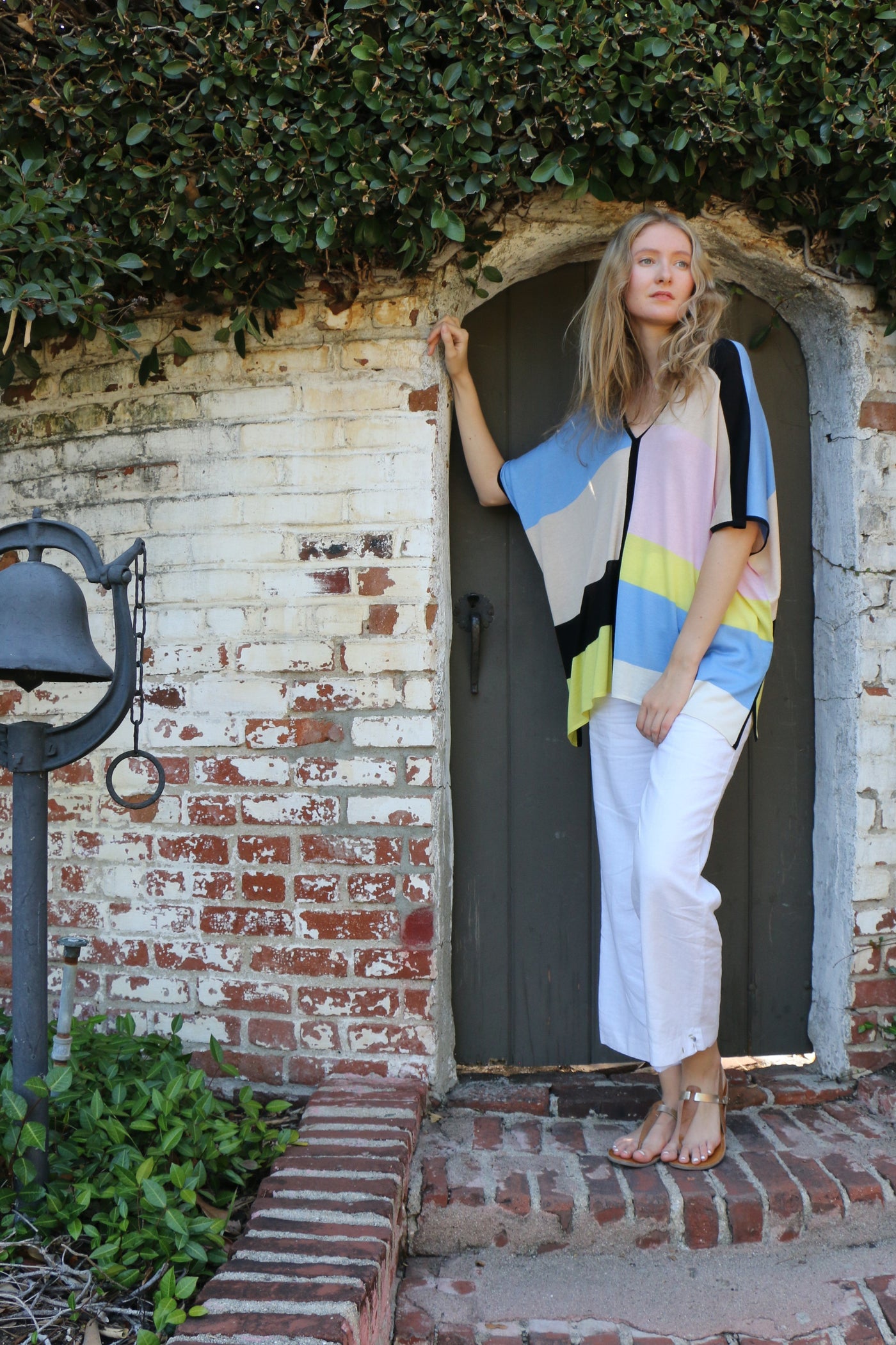 Abstract Color Block Poncho Tee in Silk