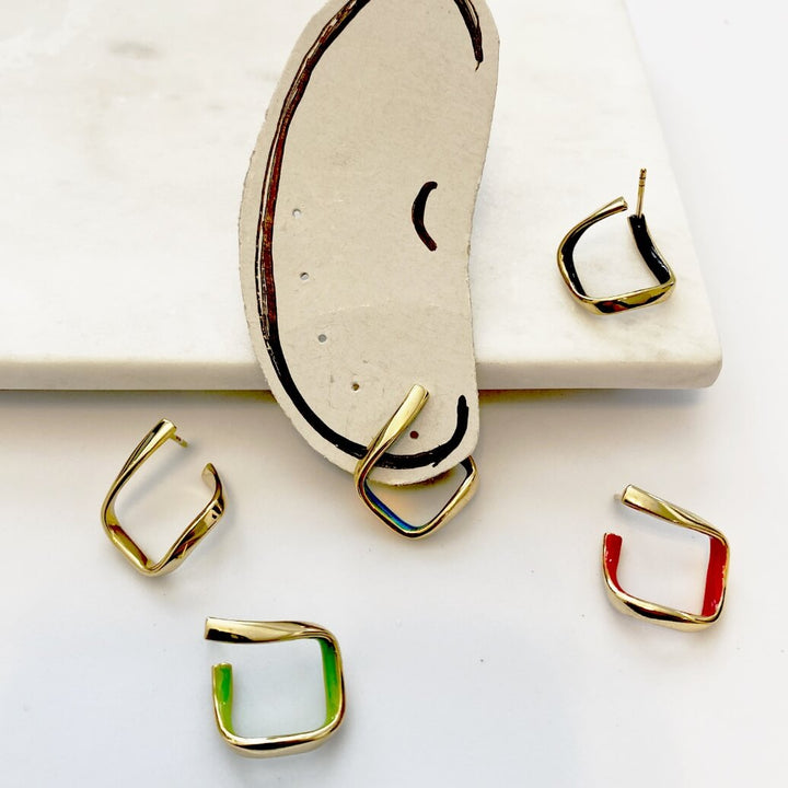 Enamel Twist Hoop Earrings