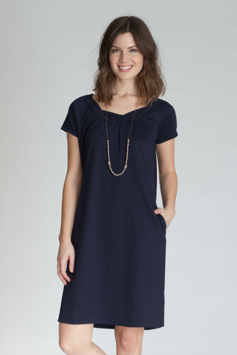 Twist Dress, a raglan sleeve shift dress in navy - Buki