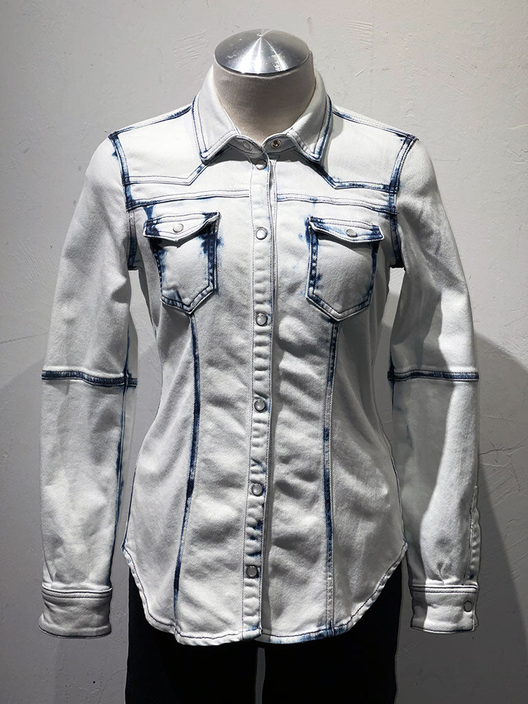 Famous4 Private Label Fitted Jean/Shirt Jacket White Overdyed