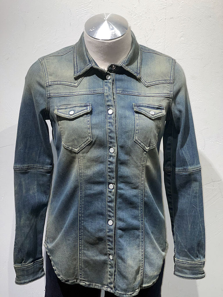 Famous4 Private Label Fitted Jean/Shirt Jacket Cactus Overdyed