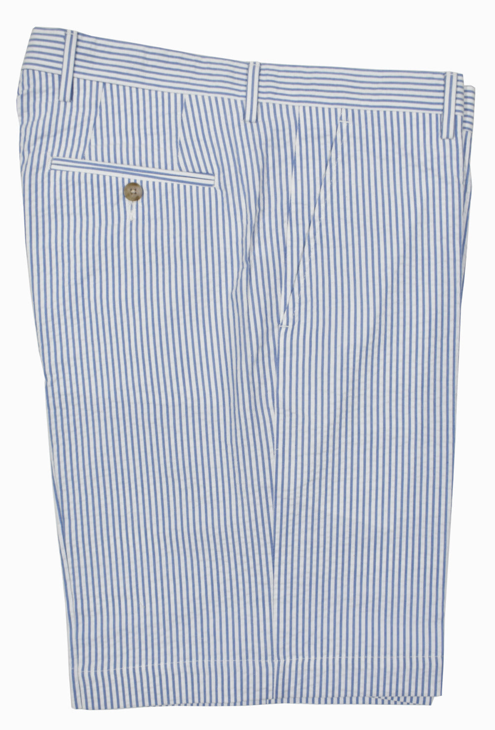 Dress up your Spring/Summer look with a classic seersucker stripe short, sure to be a nice change from your everyday solid shorts.  100% soft combed cotton for comfort and breathability.  Just above the knees length, classic pockets and classic fit.  Colors: Blue, Red