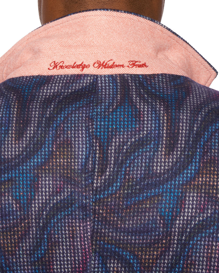 Typical Robert Graham style is like no other.   Soft velour type fabric feels great on this unique fashion sport coat.  Center back vent, shorter sport model with extra pockets and signature enhanced Graham detailing.  A perfect complement to your denim or fashion lifestyle to create a cool, sophisticated image.   Modern fit.