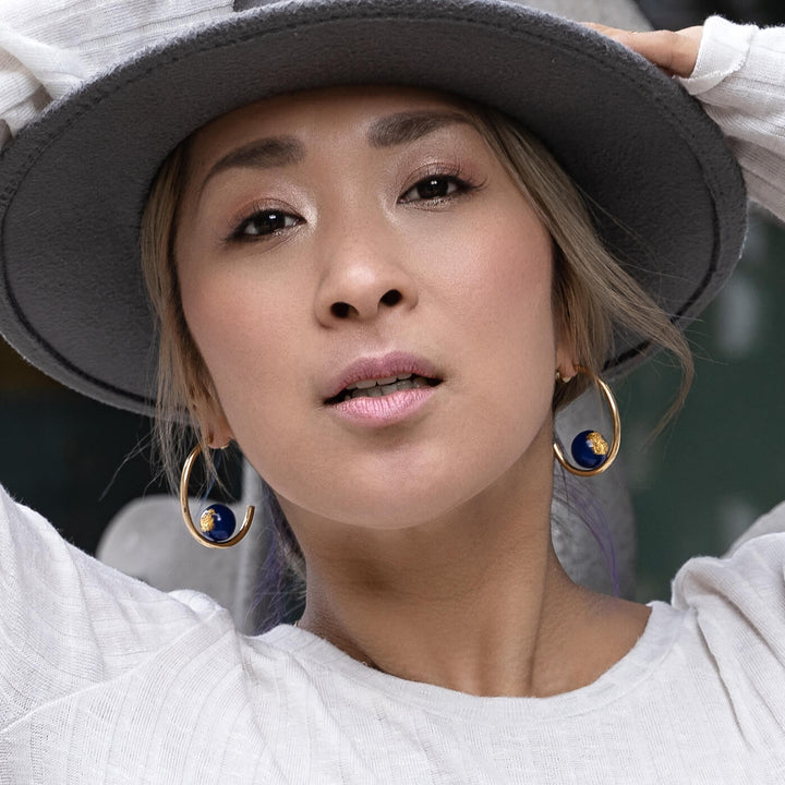 Beaded Lucite Hoops on Model