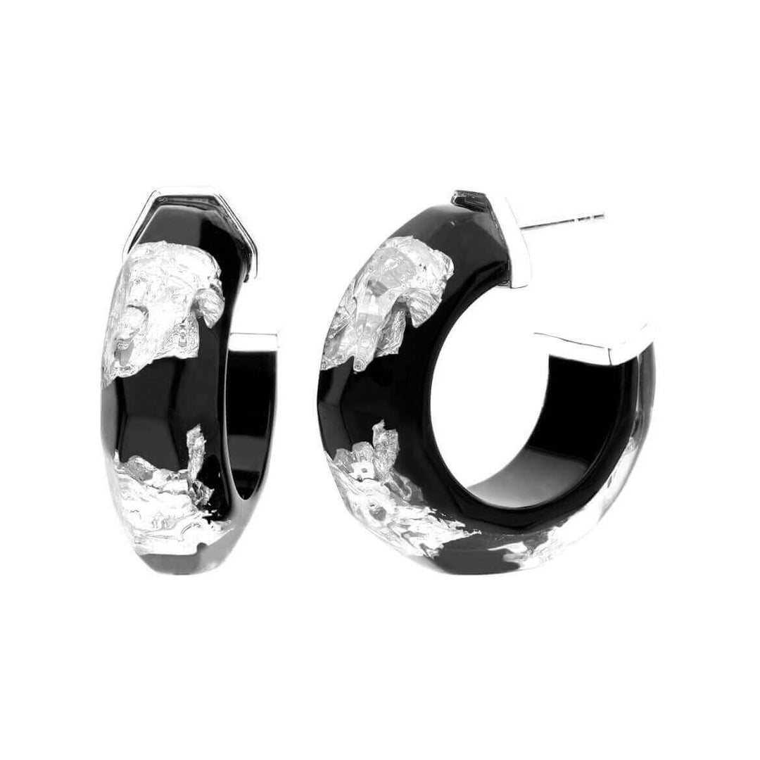 Gold Leaf Faceted Lucite Hoops - SILVER