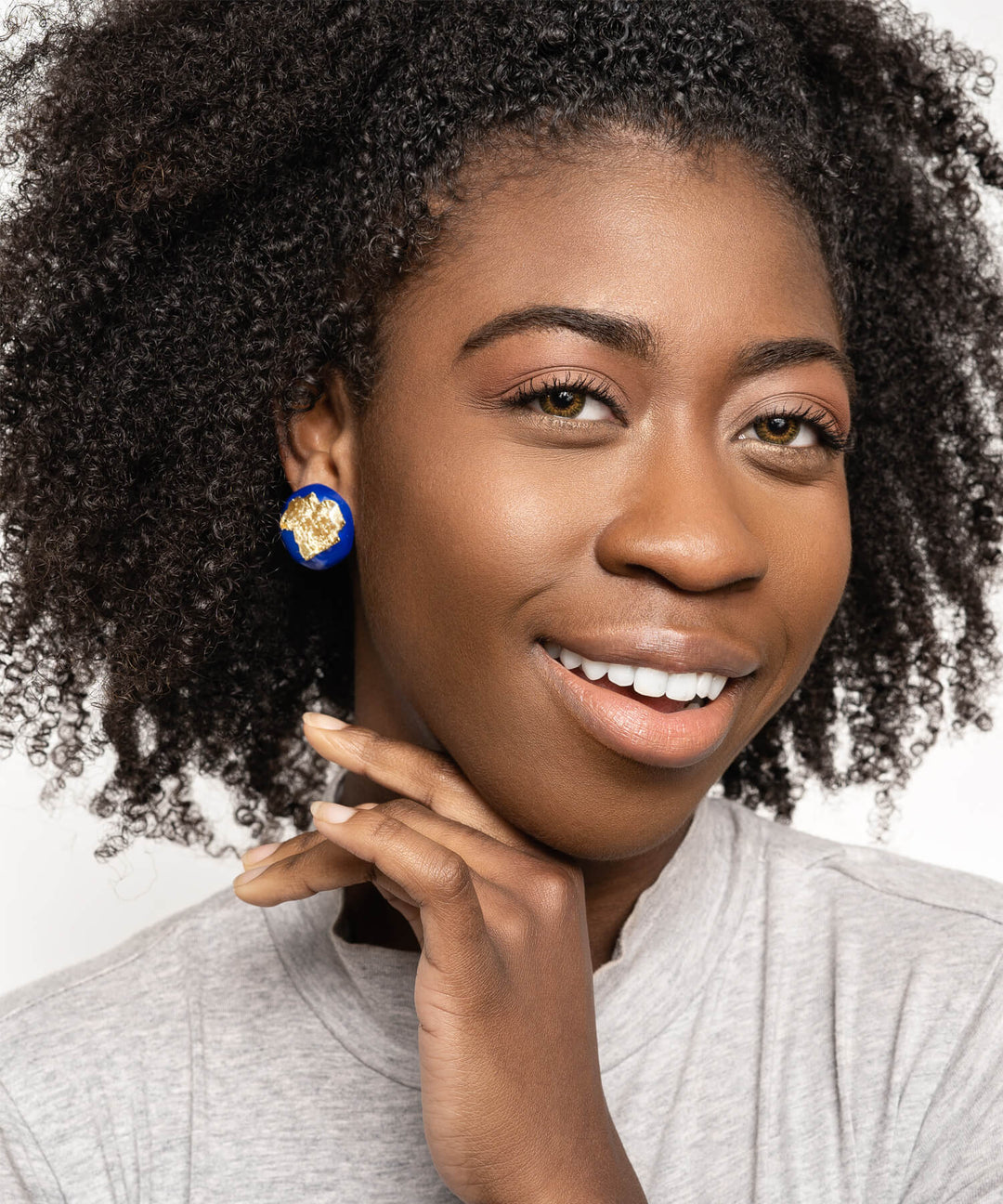 24K Gold Leaf Button Studs on Model