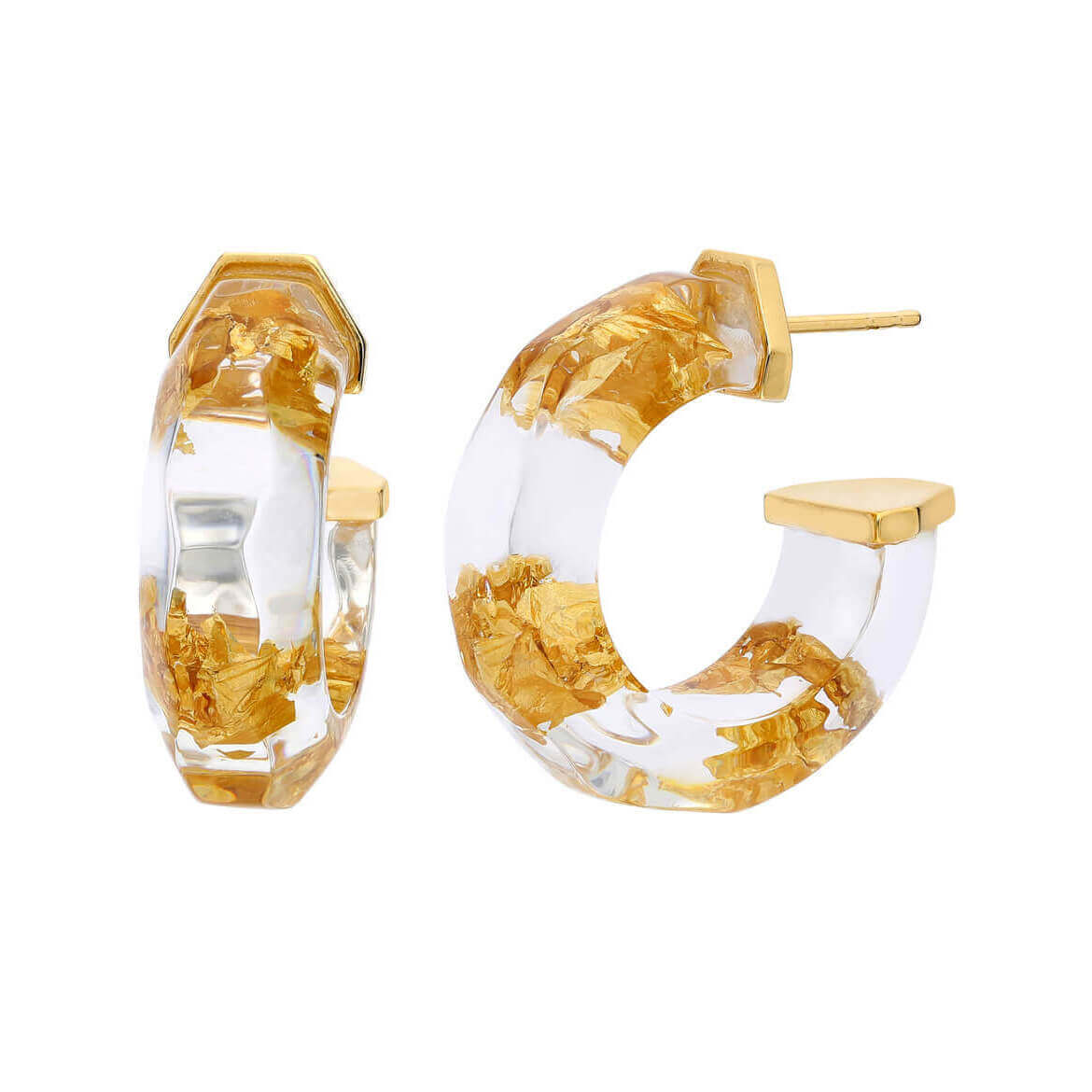 Gold Leaf Faceted Lucite Hoops - CLEAR