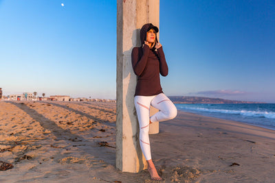 Buki's revolutionary Collagen Hoodie is a cooling, skin hydrating hoodie that has UPF50+ sun protection.