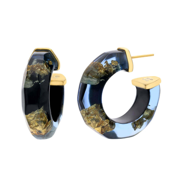 Gold Leaf Faceted Lucite Hoops - BLUE