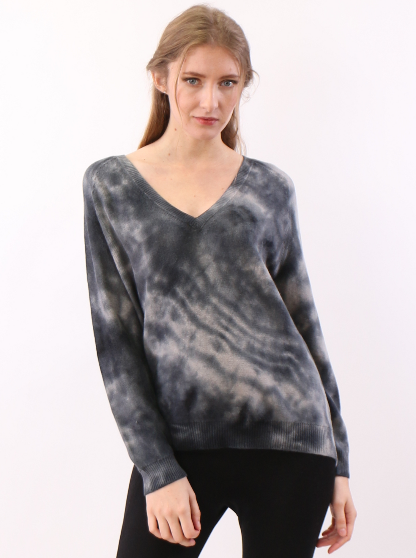 Hand Dyed V neck Sweater in Cotton