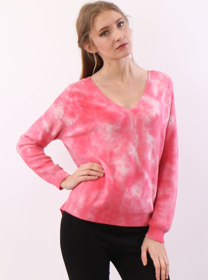 Hand Dyed V neck Sweater in Cotton