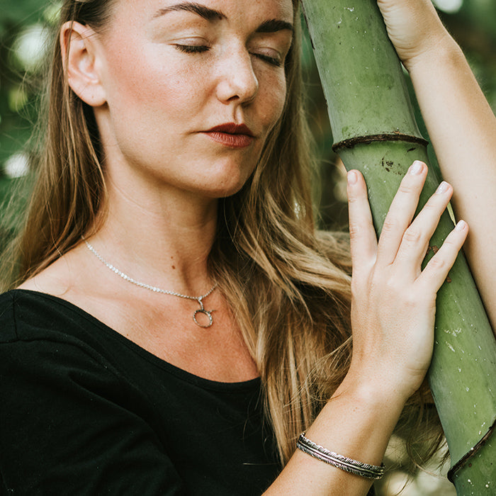 Unisex Sterling Silver Feather wrist cuff and sterling silver zodiac Taurus charm
