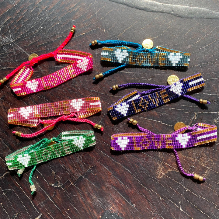 Seed Bead LOVE with Hearts Bracelet - Sapphire