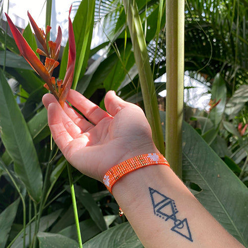 Seed Bead LOVE with Hearts Bracelet - Neon Orange