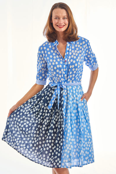 Mrs Maisel 3 Tone Polka Dots , Blues