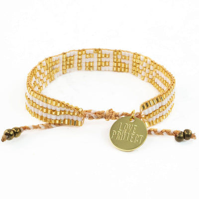 Seed Bead PEACE Bracelet  - Gold & White