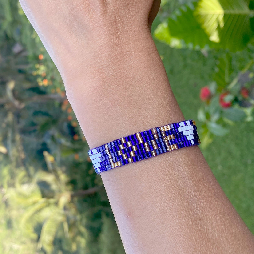 Seed Bead LOVE with Hearts Bracelet - Sapphire