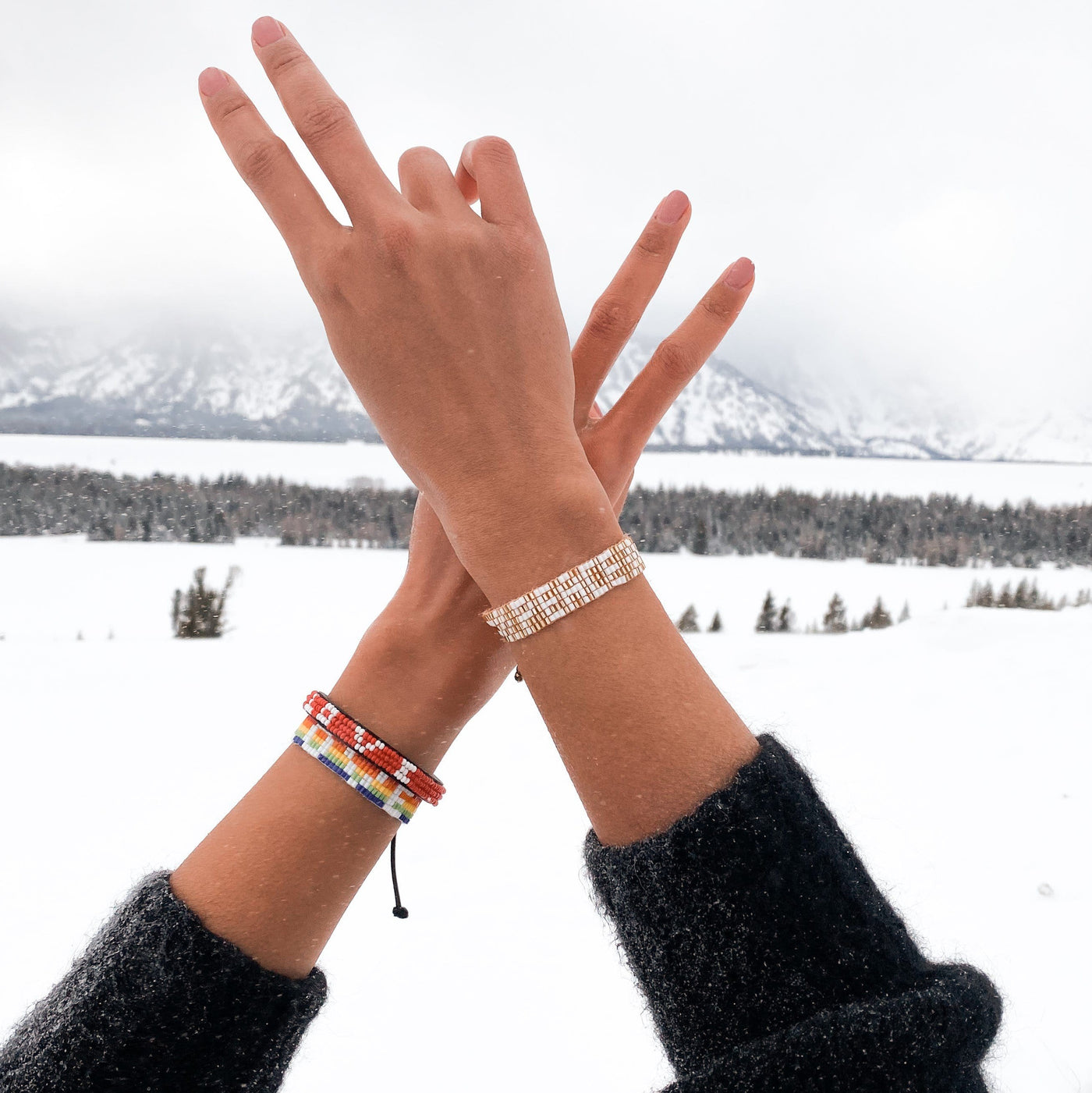 Seed Bead PEACE Bracelet  - Gold & White