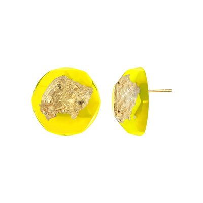 24K Gold Leaf Button Stud Earrings IN YELLOW