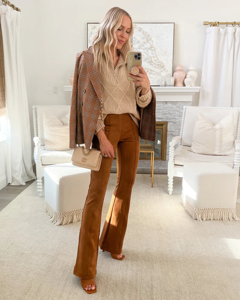 Faux Suede Flare Pants